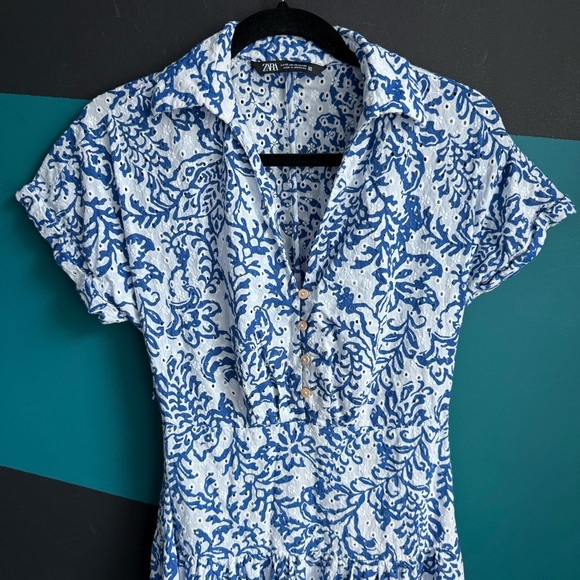 Zara Blue and White Floral Midi Dress XS - Picture 4 of 11